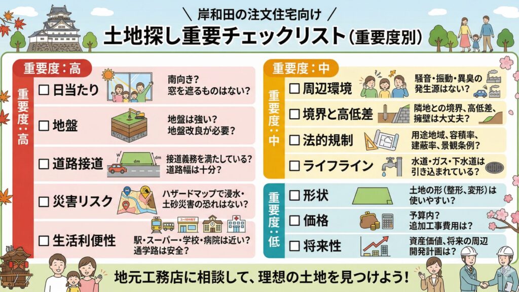 岸和田の注文住宅向け 土地探し重要チェックリスト（重要度別）