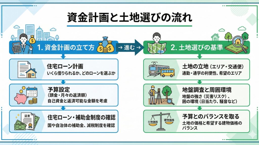資金計画と土地選びの流れ