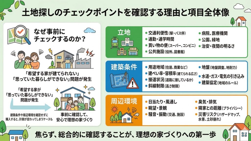 土地探しのチェックポイントを確認する項目全体像