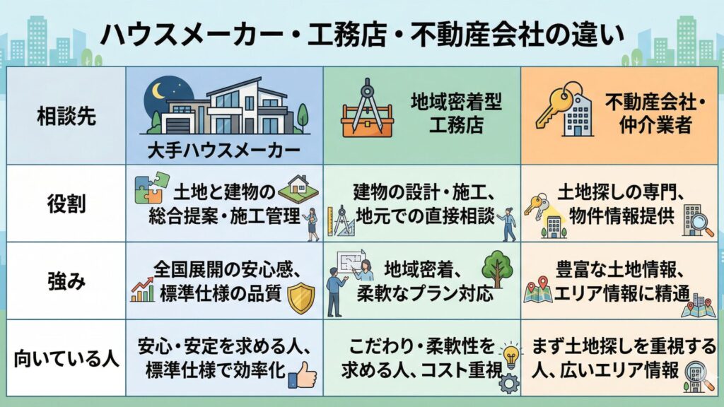ハウスメーカー・工務店・不動産会社の違い