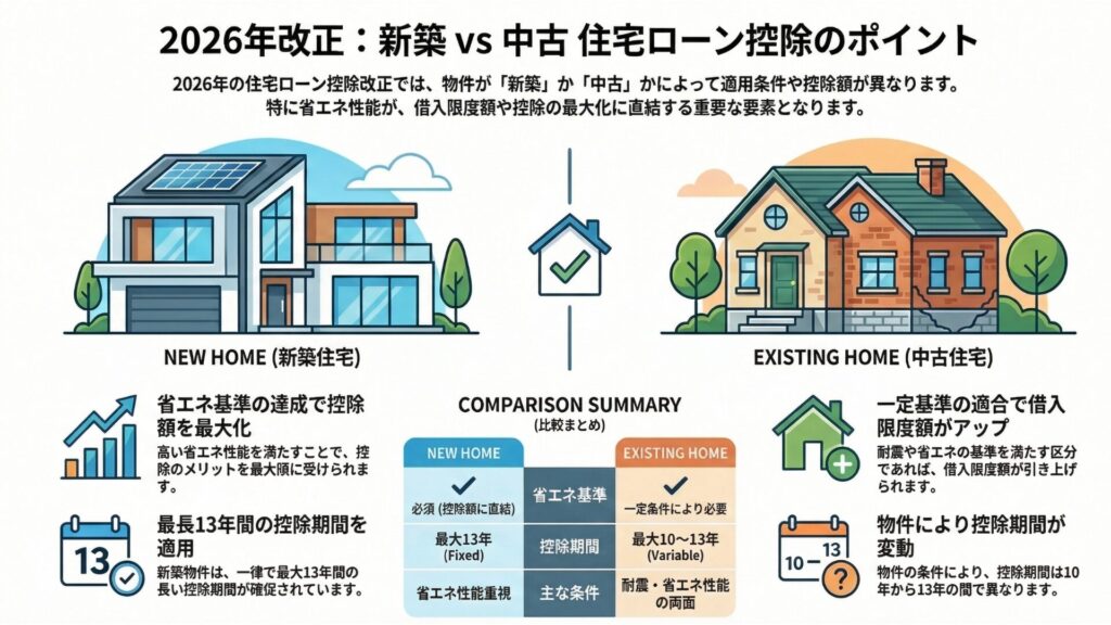 2026年改正:新築 vs 中古 住宅ローン控除のポイント