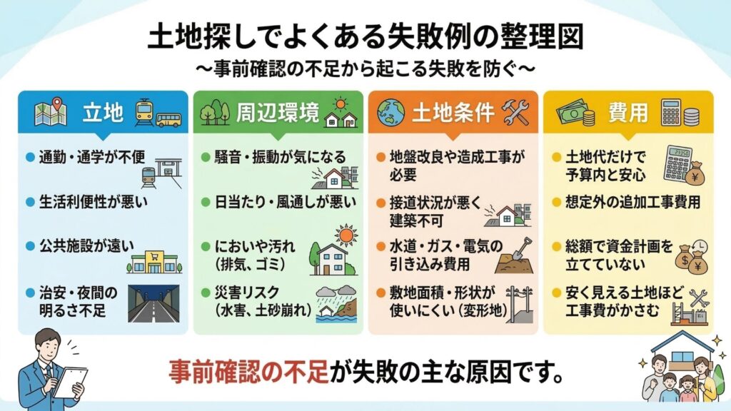 土地探しでよくある失敗例の整理図