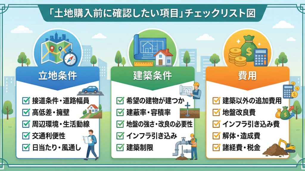 「土地購入前に確認したい項目」チェックリスト図