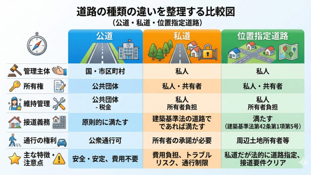 道路の種類の違いを整理する比較図