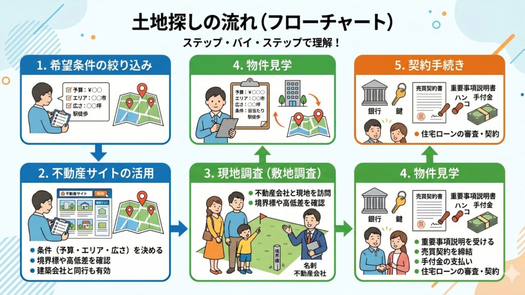 土地探しの流れ（フローチャート）