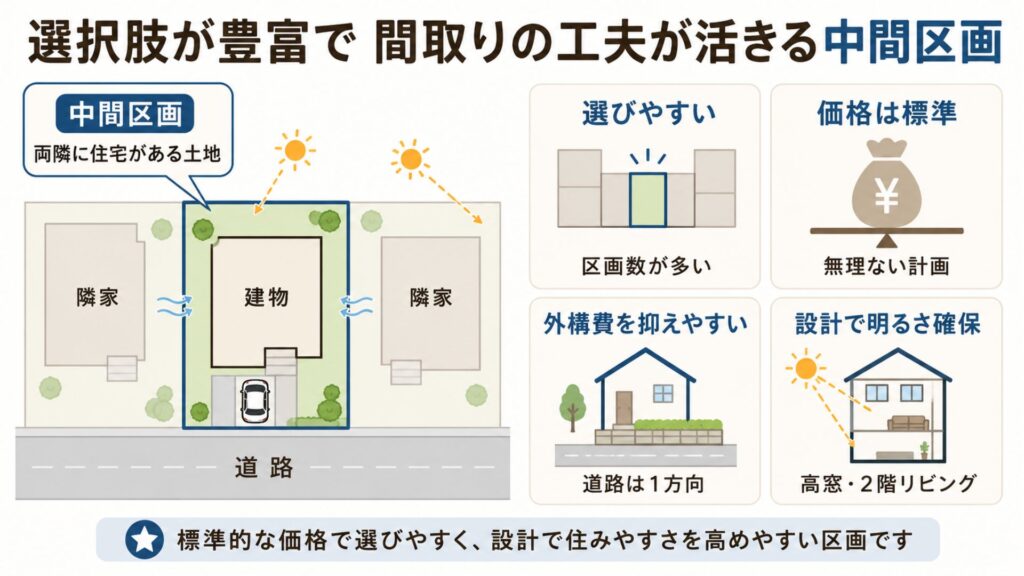 選択肢が豊富で間取りの工夫が活きる中間区間