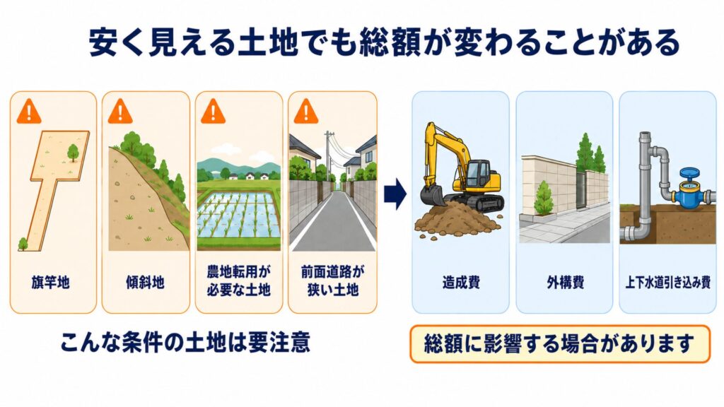 安く見える土地でも総額が変わることがある