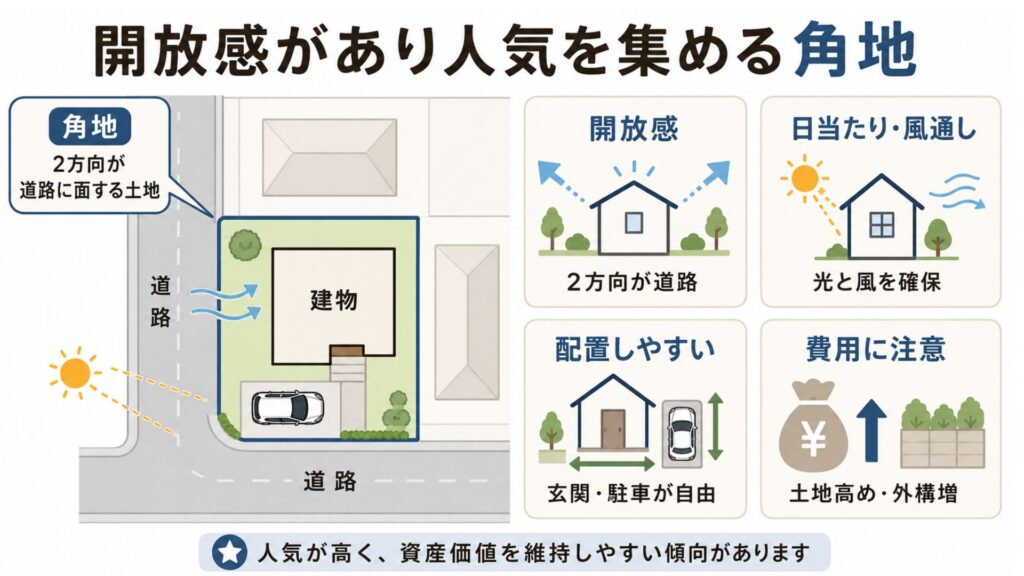 開放感があり人気を集める角地