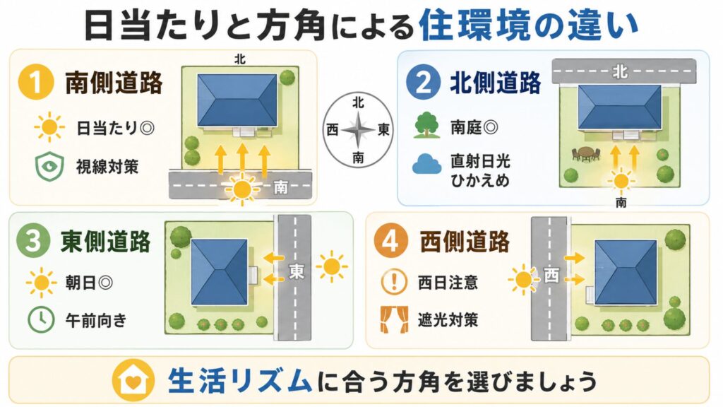 日当たりと方角による住環境の違い