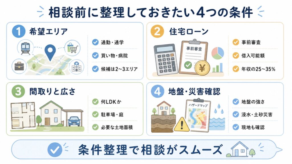 相談前に整理しておきたい4つの条件