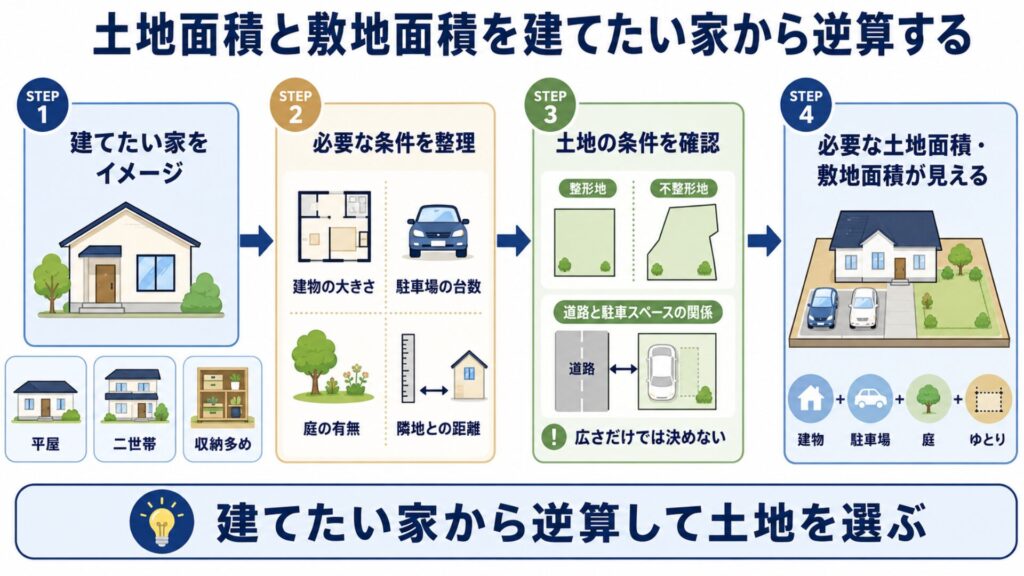 土地面積と敷地面積を建てたい家から逆算する