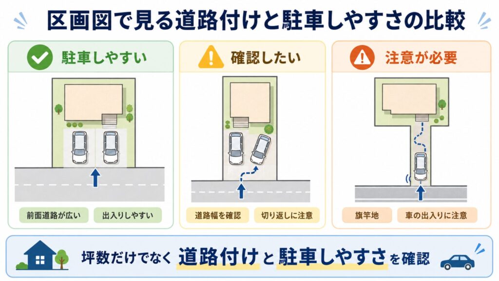 道路付けと車の出入りを確認する