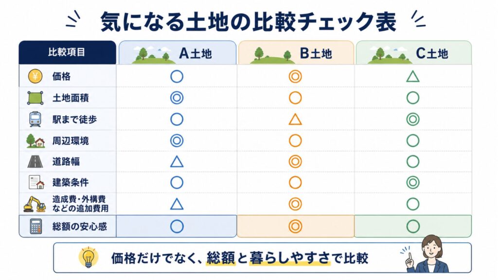 気になる土地の比較チェック表