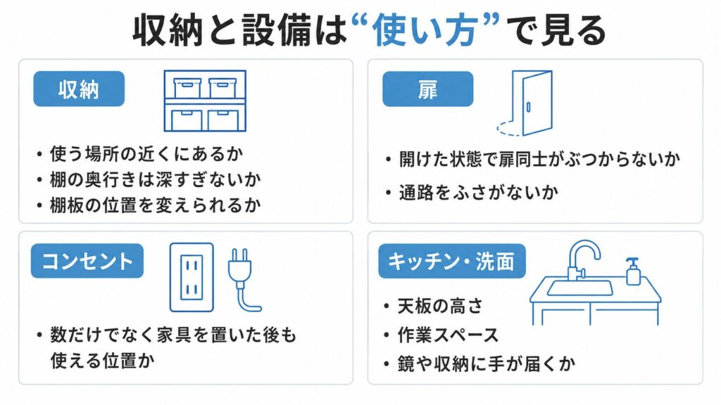 収納・扉・コンセント・キッチンの確認ポイント