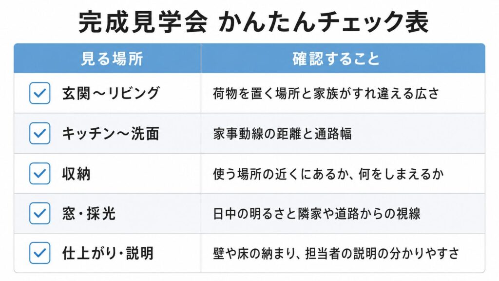 完成見学会で見るべきポイントの簡易チェック表